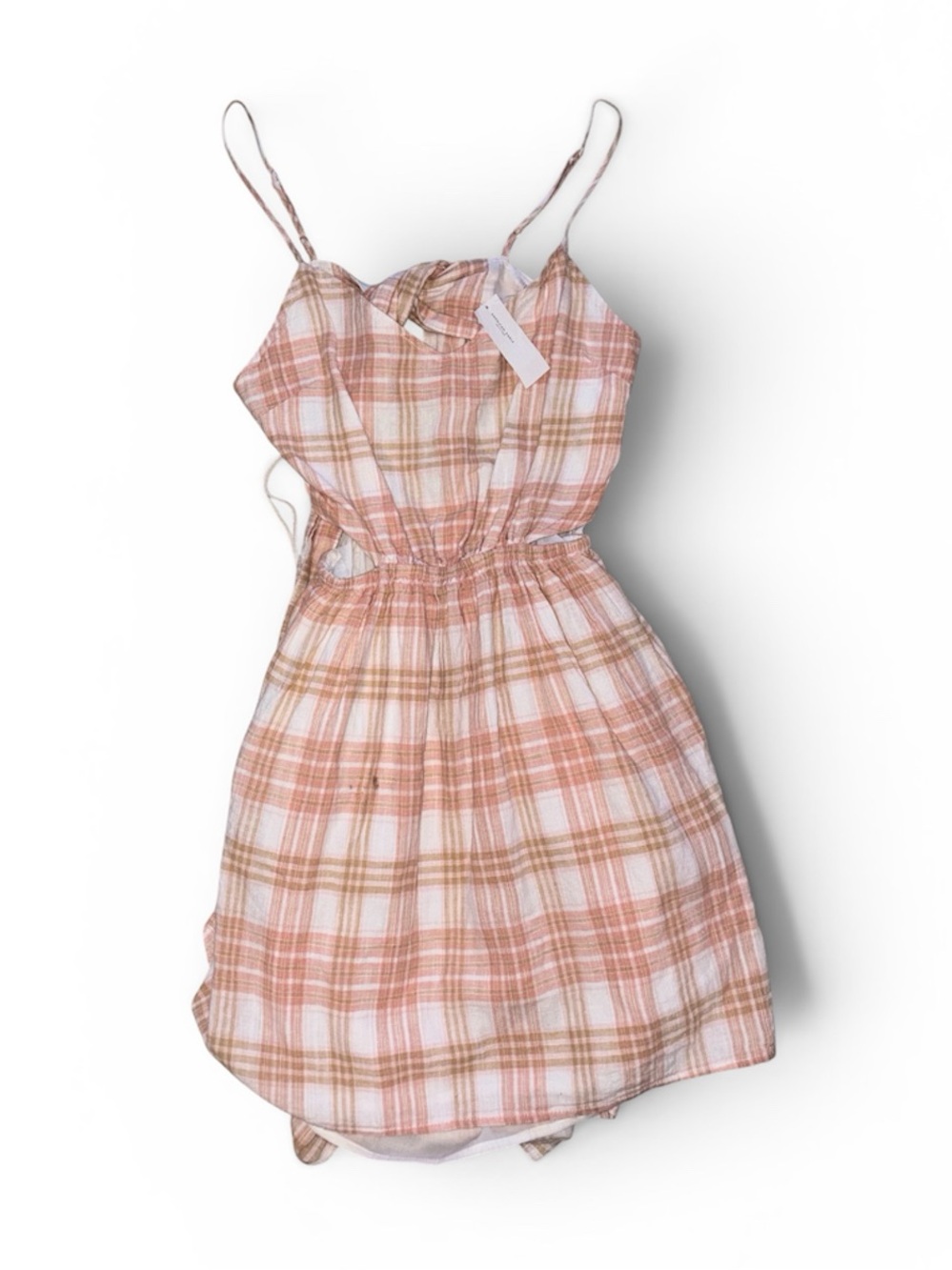 American Eagle Outfitters Peach-Plaid Sundress with Spaghetti Straps